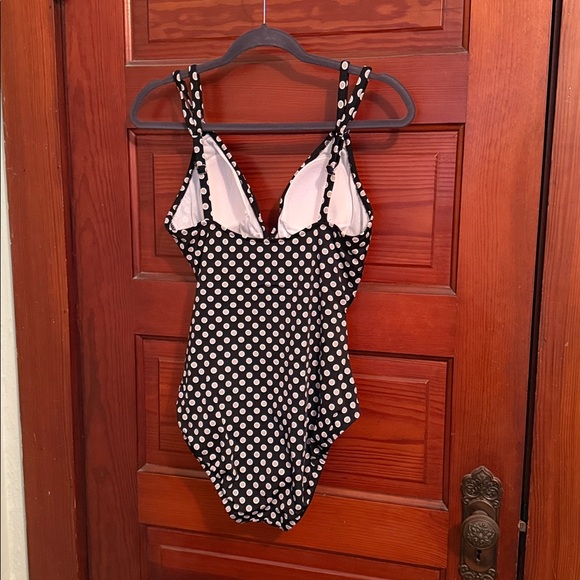 Black,  White, Tan  Polka Dot Swimsuit - Picture 2 of 3